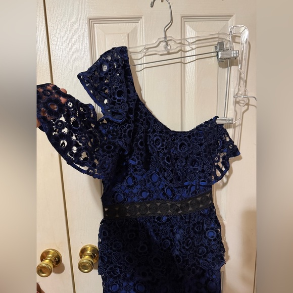 Self-Portrait Navy Floral Lace One-Shoulder Dress - Picture 4 of 8